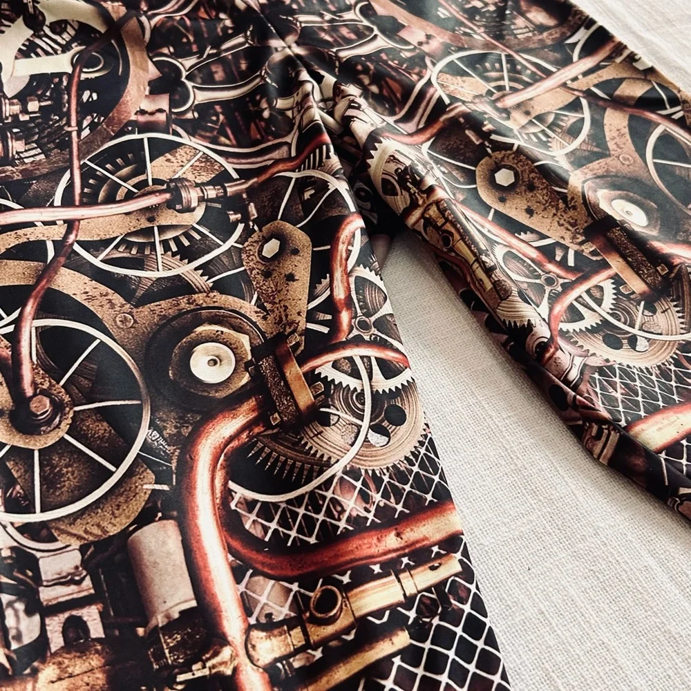 BlackMilk Size M Steampunk Mechanical Gear Print Leggings Industrial Gothic - Picture 1 of 4